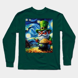 Irish Gnome in Starry Night Long Sleeve T-Shirt